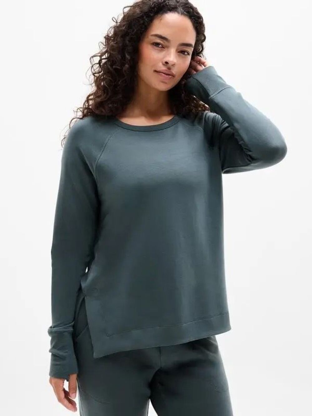 Athleta Coaster Luxe Recover Pullover Sweatshirt eden Womens L NEW